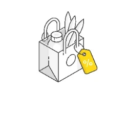 Illustration af indkøbspose med tilbudsmærke