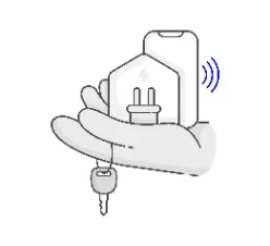 Illustration af hånd, der holder hus, elstik og nøgle